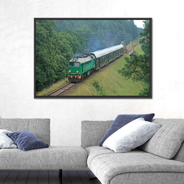 Passenger Train Passing Through Polish Countryside Canvas Wall Art-3 Horizontal-Gallery Wrap-25" x 16"-Tiaracle