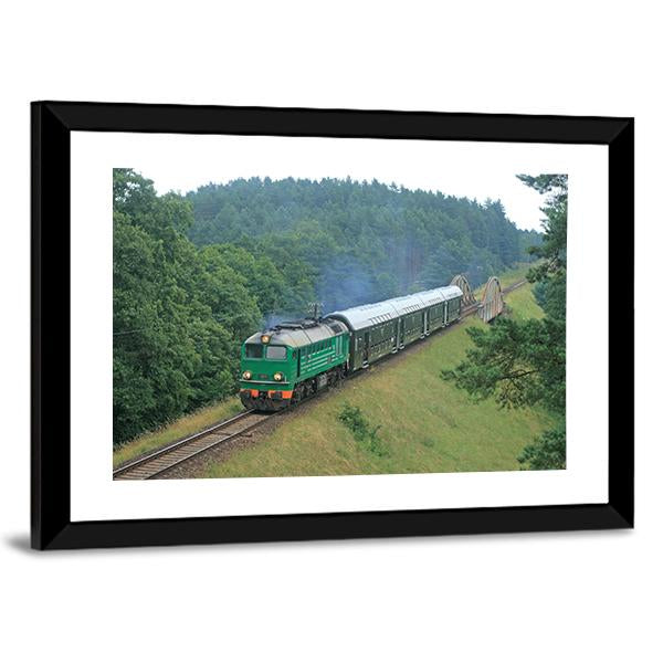 Passenger Train Passing Through Polish Countryside Canvas Wall Art-3 Horizontal-Gallery Wrap-25" x 16"-Tiaracle