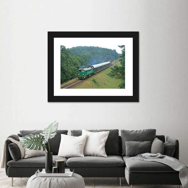 Passenger Train Passing Through Polish Countryside Canvas Wall Art-3 Horizontal-Gallery Wrap-25" x 16"-Tiaracle