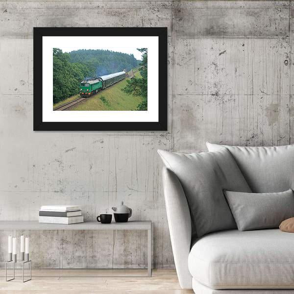 Passenger Train Passing Through Polish Countryside Canvas Wall Art-3 Horizontal-Gallery Wrap-25" x 16"-Tiaracle