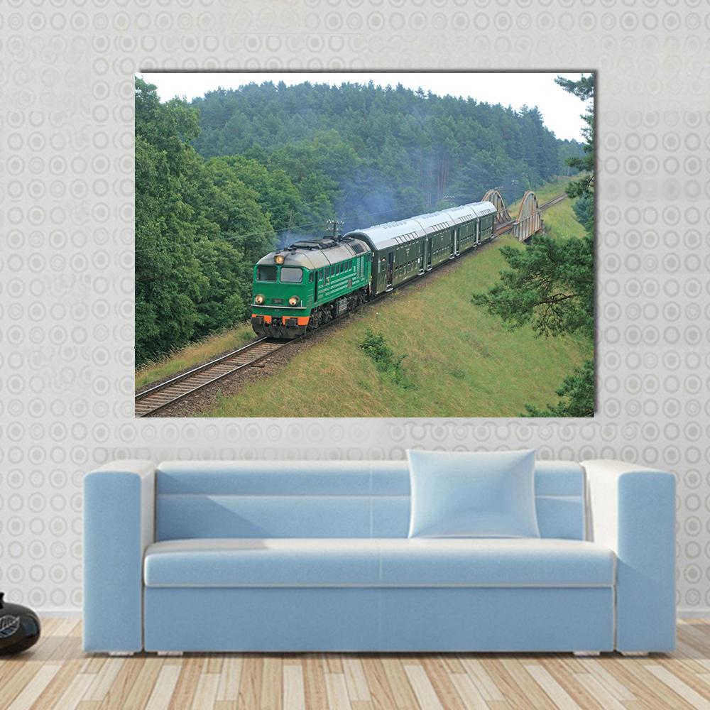 Passenger Train Passing Through Polish Countryside Canvas Wall Art-1 Piece-Gallery Wrap-48" x 32"-Tiaracle