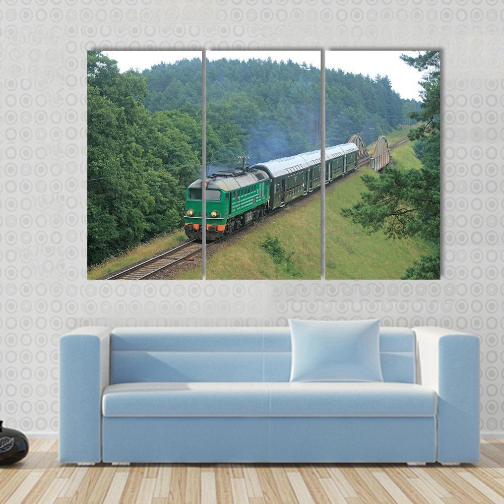 Passenger Train Passing Through Polish Countryside Canvas Wall Art-3 Horizontal-Gallery Wrap-37" x 24"-Tiaracle