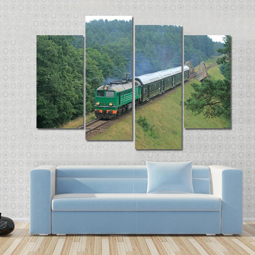 Passenger Train Passing Through Polish Countryside Canvas Wall Art-4 Pop-Gallery Wrap-50" x 32"-Tiaracle