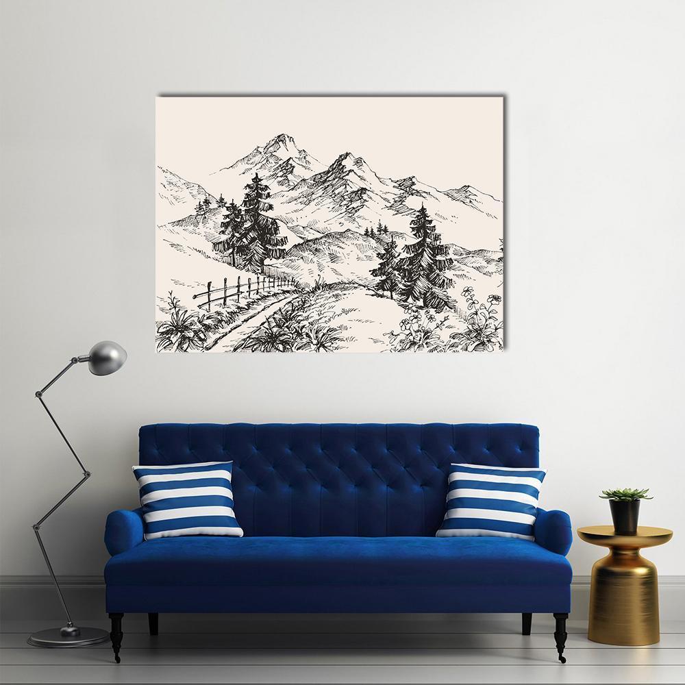 Path In The Mountains Canvas Wall Art-1 Piece-Gallery Wrap-48" x 32"-Tiaracle