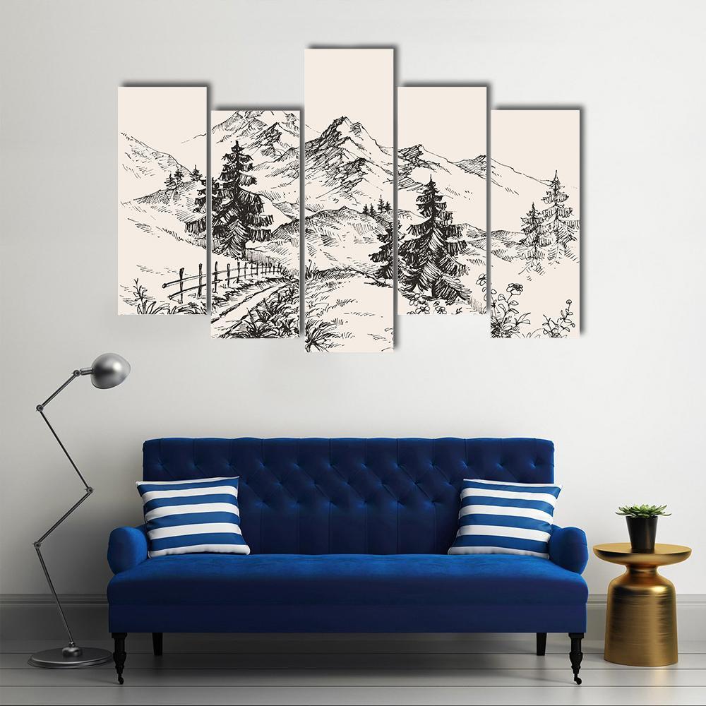 Path In The Mountains Canvas Wall Art-5 Pop-Gallery Wrap-47" x 32"-Tiaracle