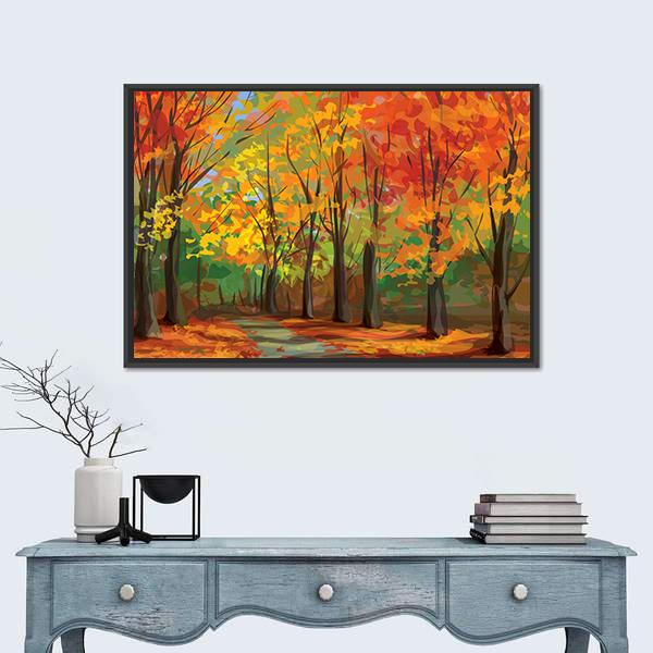 Pathway In Park Canvas Wall Art-1 Piece-Floating Frame-24" x 16"-Tiaracle