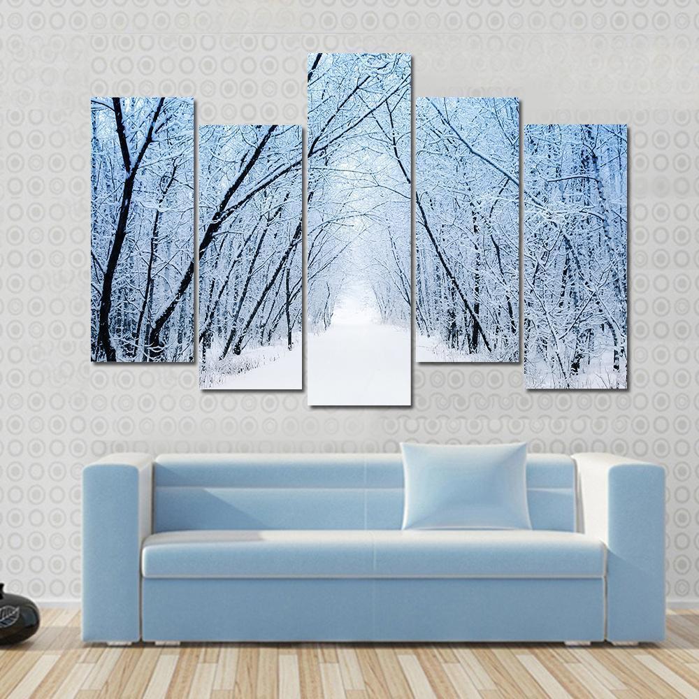 Pathway In Winter Canvas Wall Art-5 Pop-Gallery Wrap-47" x 32"-Tiaracle