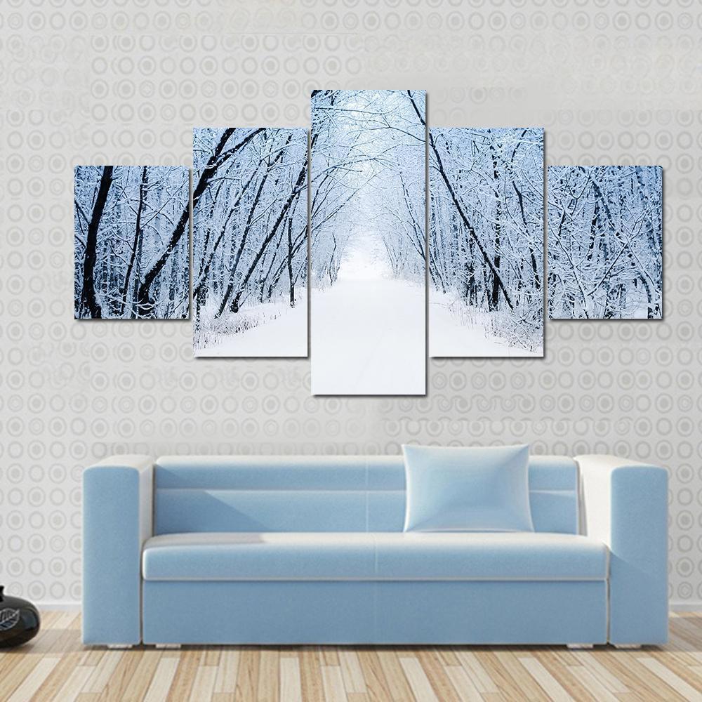 Pathway In Winter Canvas Wall Art-5 Star-Gallery Wrap-62" x 32"-Tiaracle