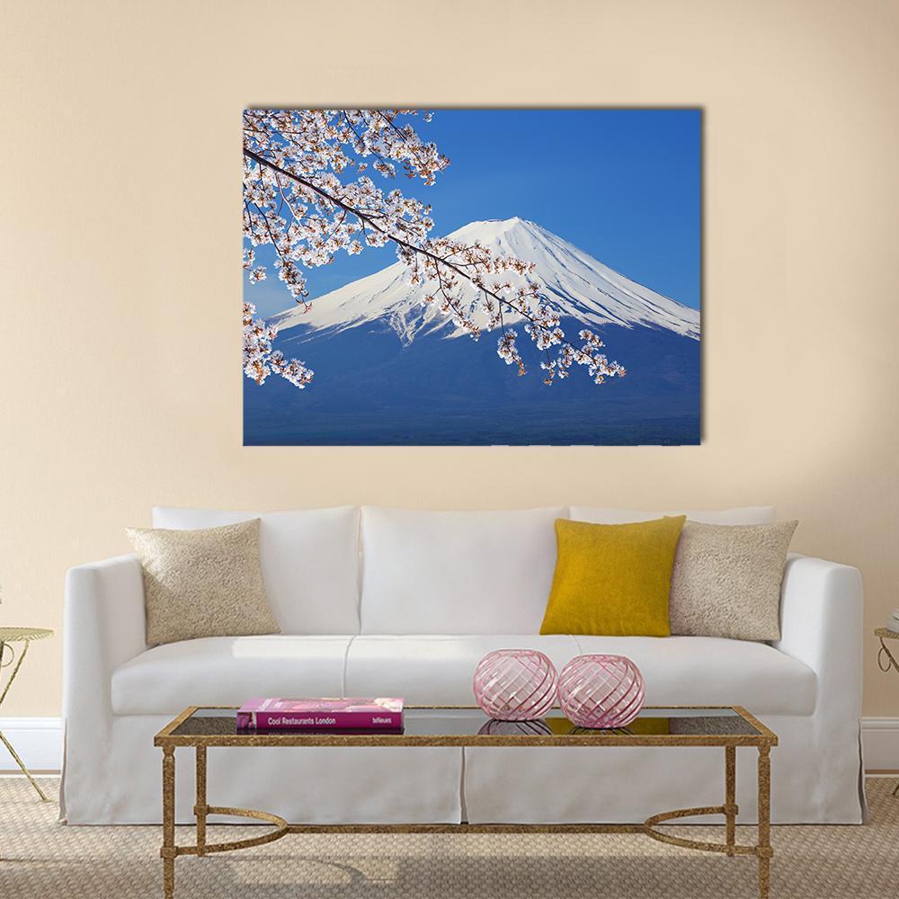 Peak Of Mount Fuji With Cherry Blossom Canvas Wall Art-1 Piece-Gallery Wrap-48" x 32"-Tiaracle