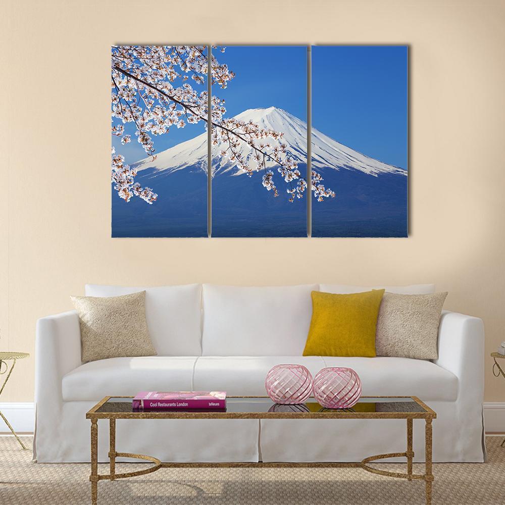 Peak Of Mount Fuji With Cherry Blossom Canvas Wall Art-3 Horizontal-Gallery Wrap-37" x 24"-Tiaracle