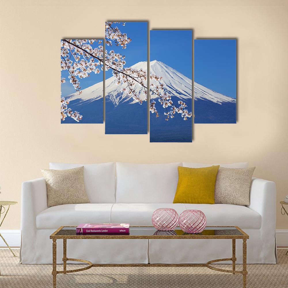 Peak Of Mount Fuji With Cherry Blossom Canvas Wall Art-4 Pop-Gallery Wrap-50" x 32"-Tiaracle