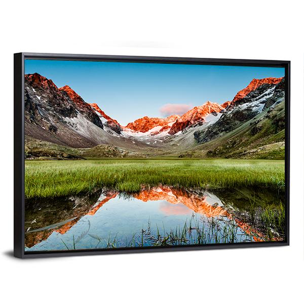 Peaks Mirroring In A Lake Canvas Wall Art-3 Horizontal-Gallery Wrap-25" x 16"-Tiaracle