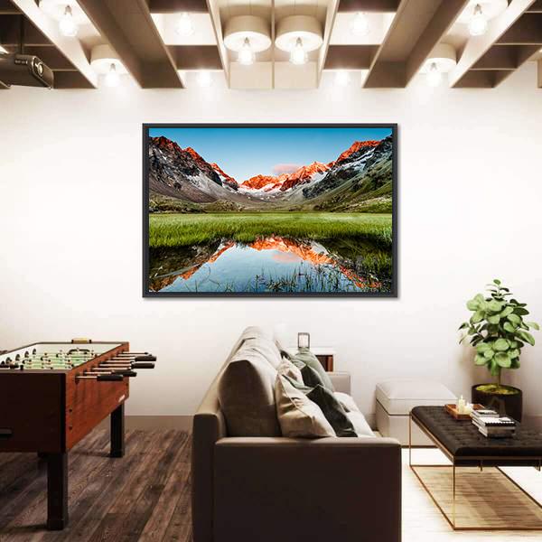 Peaks Mirroring In A Lake Canvas Wall Art-3 Horizontal-Gallery Wrap-25" x 16"-Tiaracle