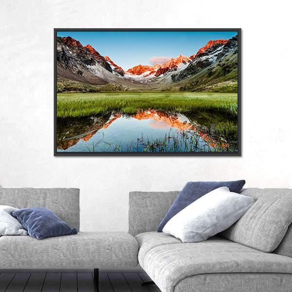 Peaks Mirroring In A Lake Canvas Wall Art-3 Horizontal-Gallery Wrap-25" x 16"-Tiaracle