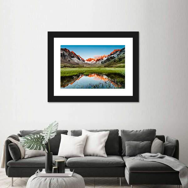 Peaks Mirroring In A Lake Canvas Wall Art-3 Horizontal-Gallery Wrap-25" x 16"-Tiaracle