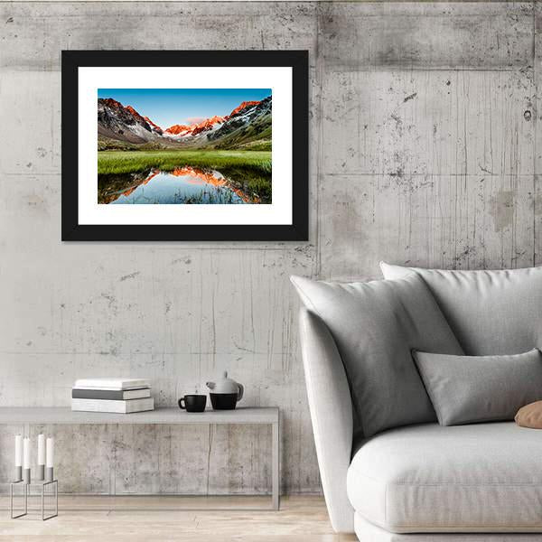 Peaks Mirroring In A Lake Canvas Wall Art-3 Horizontal-Gallery Wrap-25" x 16"-Tiaracle