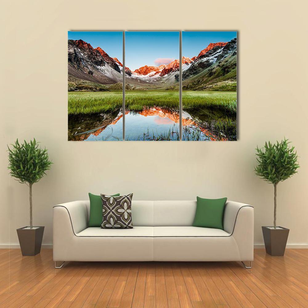 Peaks Mirroring In A Lake Canvas Wall Art-3 Horizontal-Gallery Wrap-37" x 24"-Tiaracle