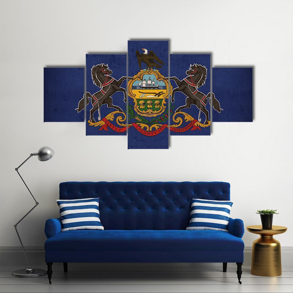 Pennsylvania State Flag Canvas Wall Art-5 Star-Gallery Wrap-62" x 32"-Tiaracle