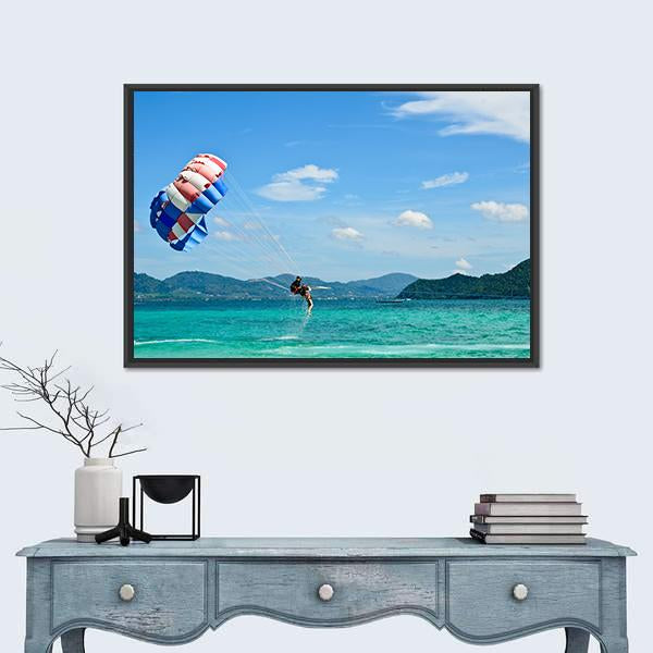 People Are Para Sailing In Phuket Canvas Wall Art-1 Piece-Floating Frame-24" x 16"-Tiaracle