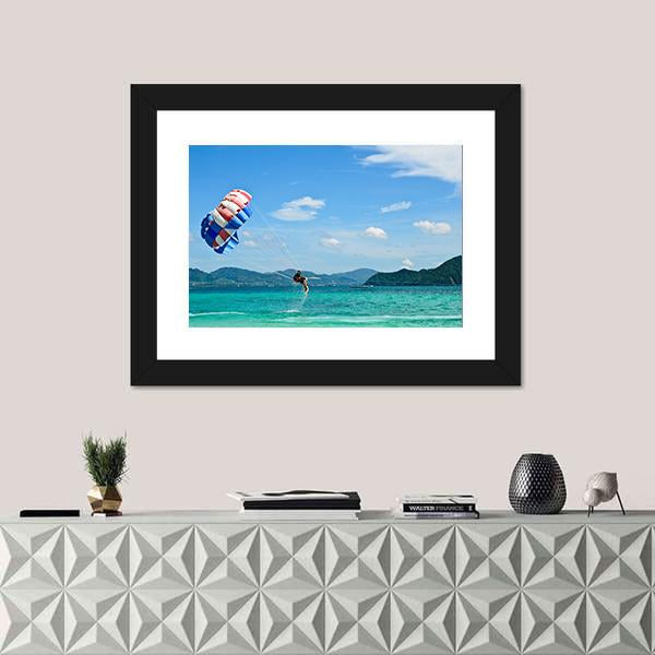 People Are Para Sailing In Phuket Canvas Wall Art-1 Piece-Framed Print-20" x 16"-Tiaracle