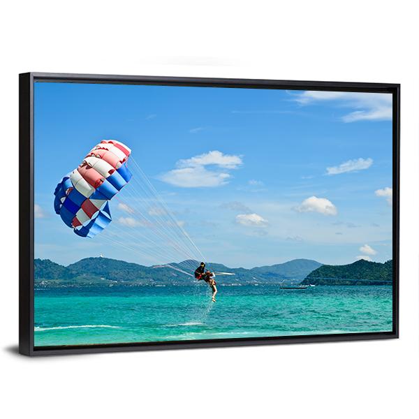 People Are Para Sailing In Phuket Canvas Wall Art-3 Horizontal-Gallery Wrap-25" x 16"-Tiaracle