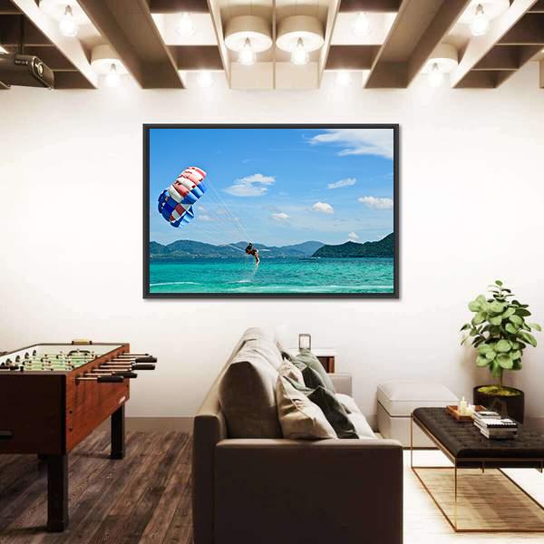 People Are Para Sailing In Phuket Canvas Wall Art-3 Horizontal-Gallery Wrap-25" x 16"-Tiaracle