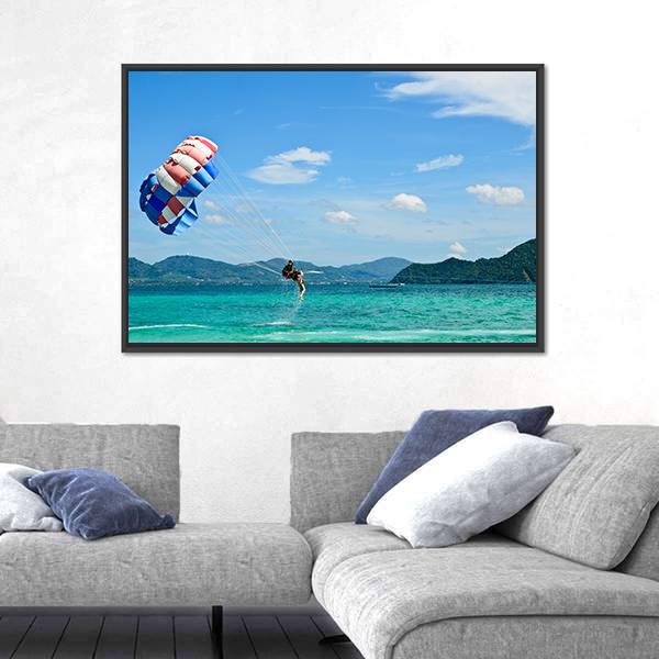 People Are Para Sailing In Phuket Canvas Wall Art-3 Horizontal-Gallery Wrap-25" x 16"-Tiaracle