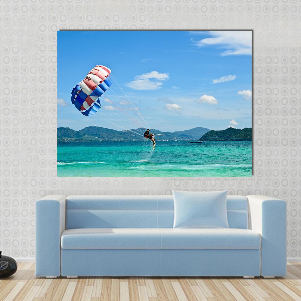 People Are Para Sailing In Phuket Canvas Wall Art-1 Piece-Gallery Wrap-48" x 32"-Tiaracle