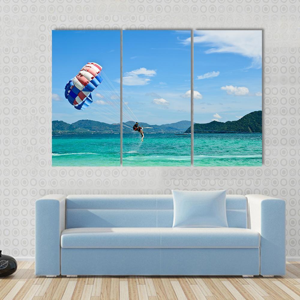 People Are Para Sailing In Phuket Canvas Wall Art-3 Horizontal-Gallery Wrap-37" x 24"-Tiaracle