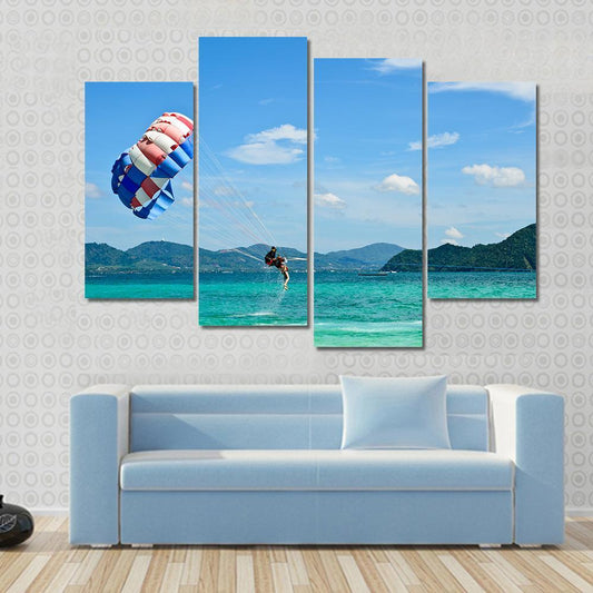 People Are Para Sailing In Phuket Canvas Wall Art-4 Pop-Gallery Wrap-50" x 32"-Tiaracle