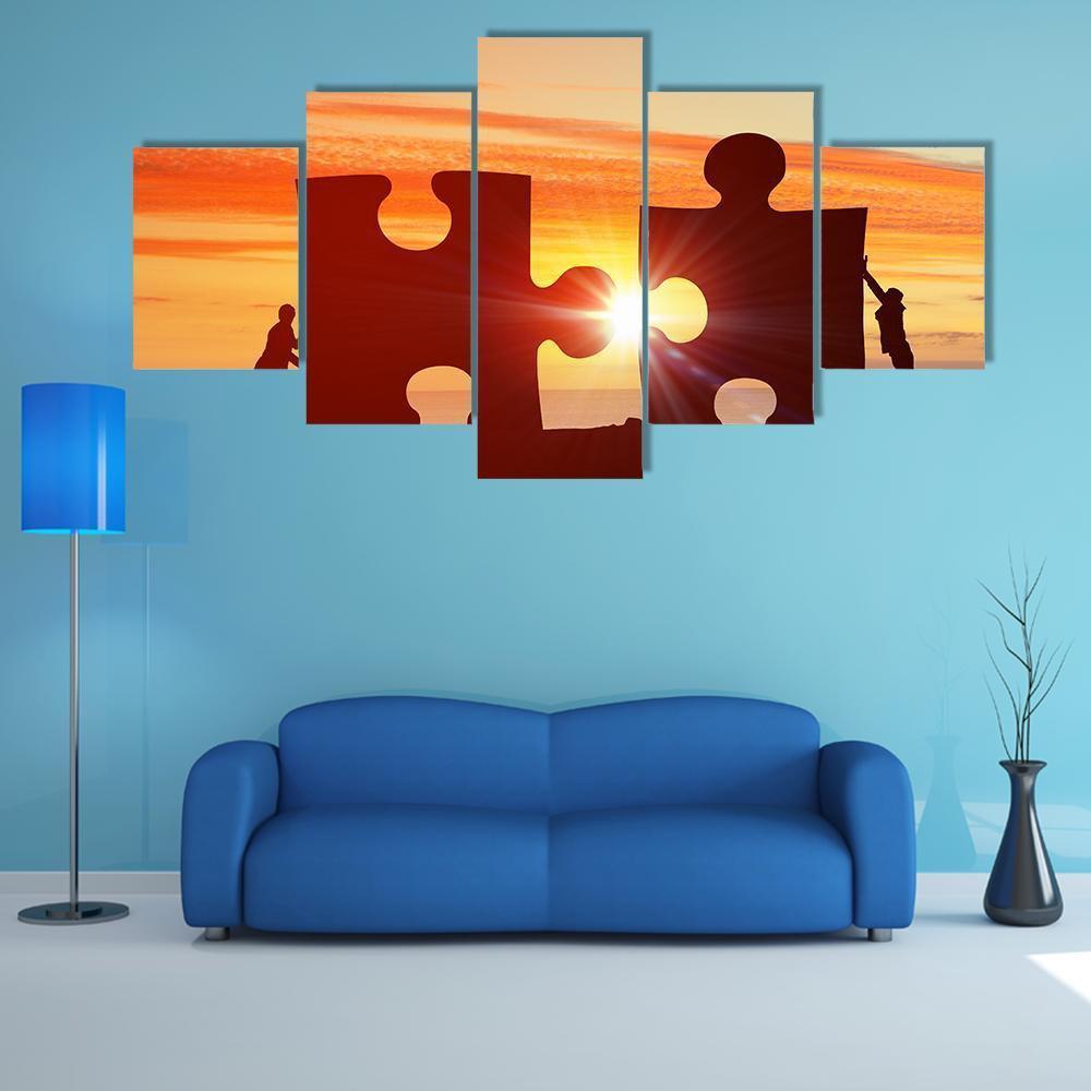 People Connecting Puzzle Canvas Wall Art-5 Star-Gallery Wrap-62" x 32"-Tiaracle