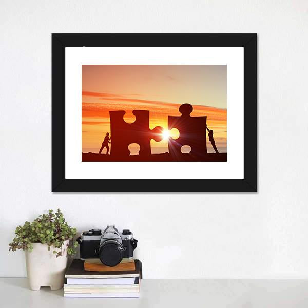 People Connecting Puzzle Canvas Wall Art-1 Piece-Framed Print-20" x 16"-Tiaracle