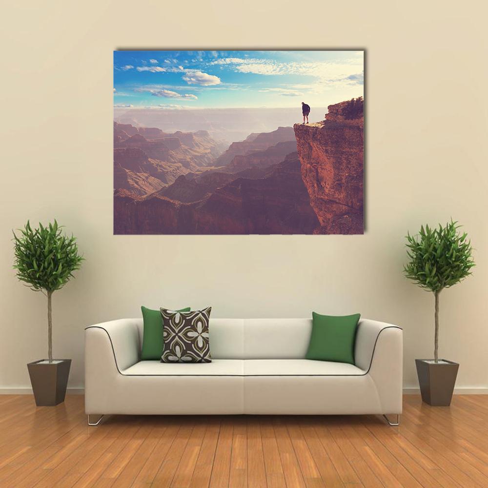 Person Standing At Grand Canyon Canvas Wall Art-1 Piece-Gallery Wrap-48" x 32"-Tiaracle