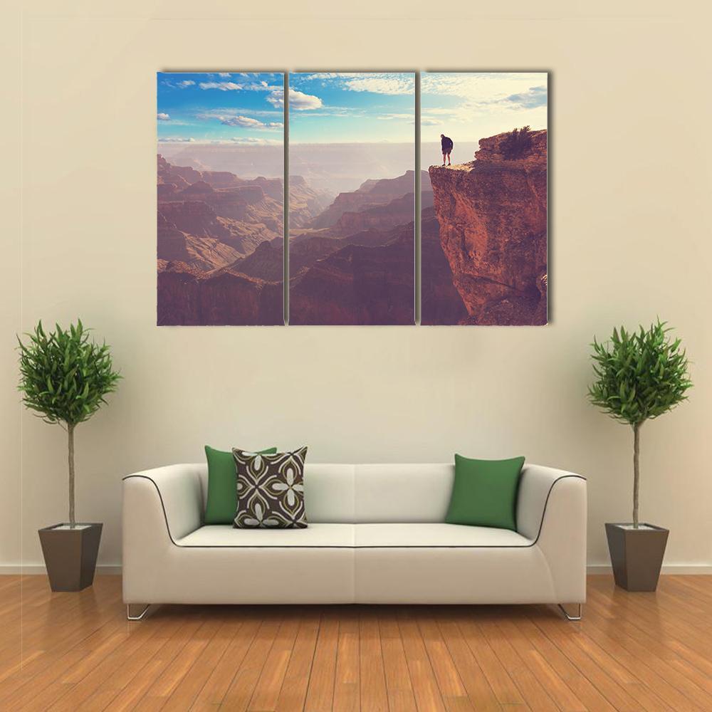 Person Standing At Grand Canyon Canvas Wall Art-3 Horizontal-Gallery Wrap-37" x 24"-Tiaracle