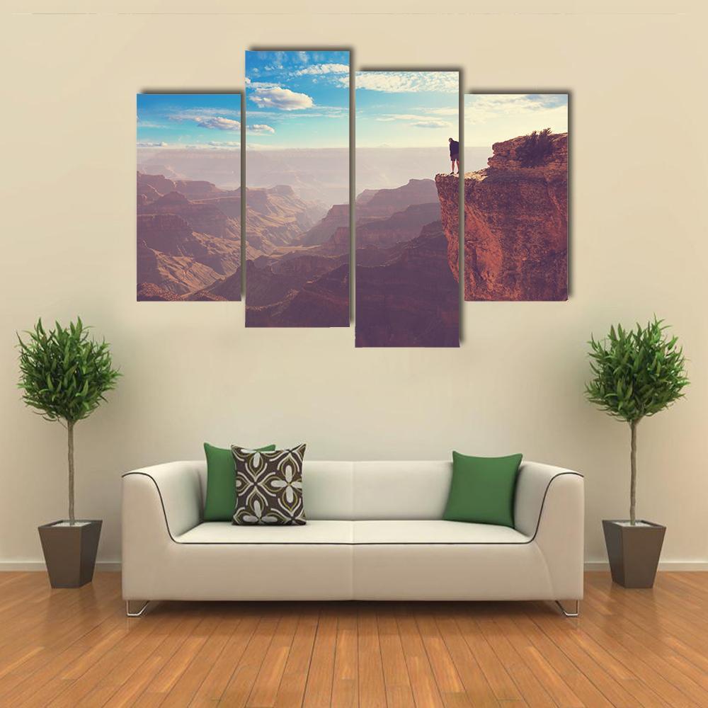 Person Standing At Grand Canyon Canvas Wall Art-4 Pop-Gallery Wrap-50" x 32"-Tiaracle