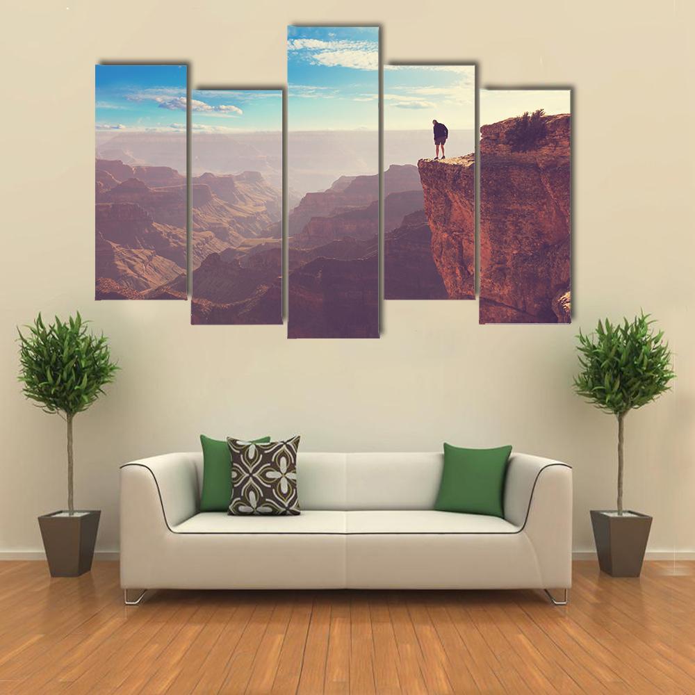 Person Standing At Grand Canyon Canvas Wall Art-5 Pop-Gallery Wrap-47" x 32"-Tiaracle