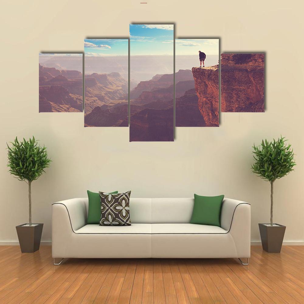 Person Standing At Grand Canyon Canvas Wall Art-5 Star-Gallery Wrap-62" x 32"-Tiaracle