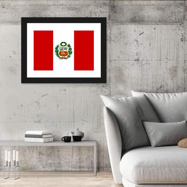 Peruvian Flag With National Emblem Canvas Wall Art-3 Horizontal-Gallery Wrap-25" x 16"-Tiaracle