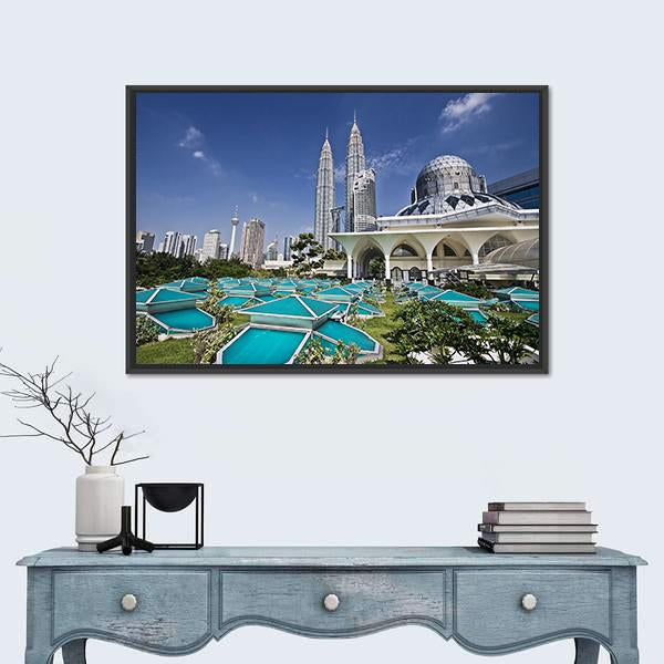 Petronas Twin Towers At Kuala Lumpur Canvas Wall Art-1 Piece-Floating Frame-24" x 16"-Tiaracle