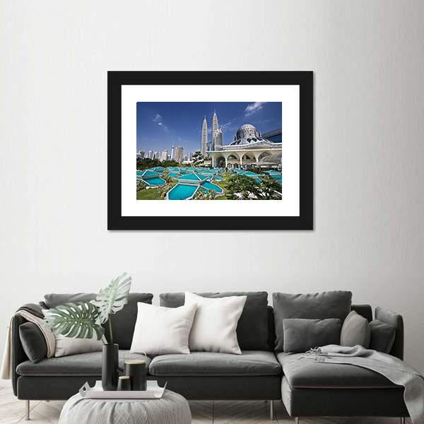Petronas Twin Towers At Kuala Lumpur Canvas Wall Art-3 Horizontal-Gallery Wrap-25" x 16"-Tiaracle