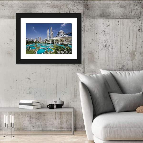 Petronas Twin Towers At Kuala Lumpur Canvas Wall Art-3 Horizontal-Gallery Wrap-25" x 16"-Tiaracle