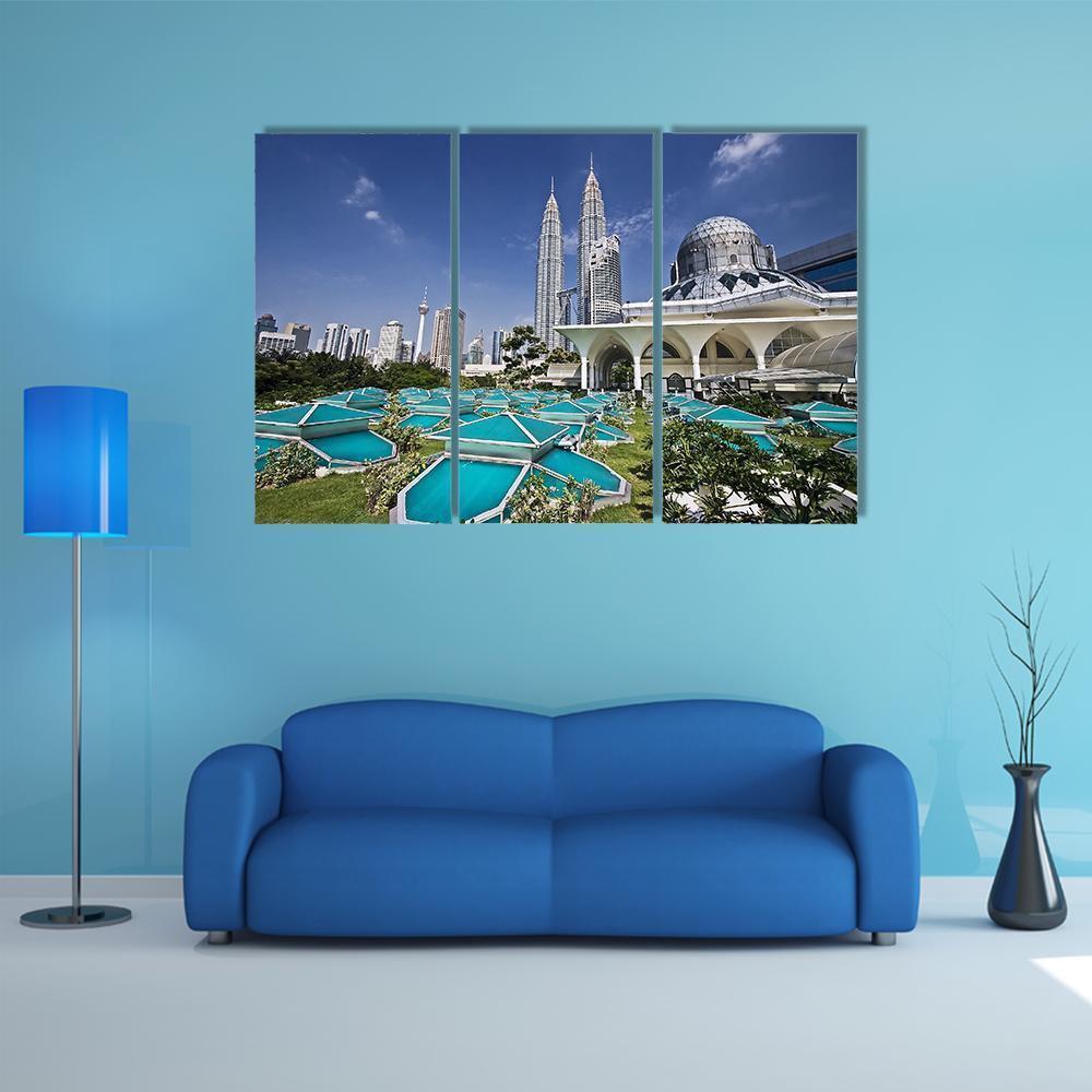 Petronas Twin Towers At Kuala Lumpur Canvas Wall Art-3 Horizontal-Gallery Wrap-37" x 24"-Tiaracle