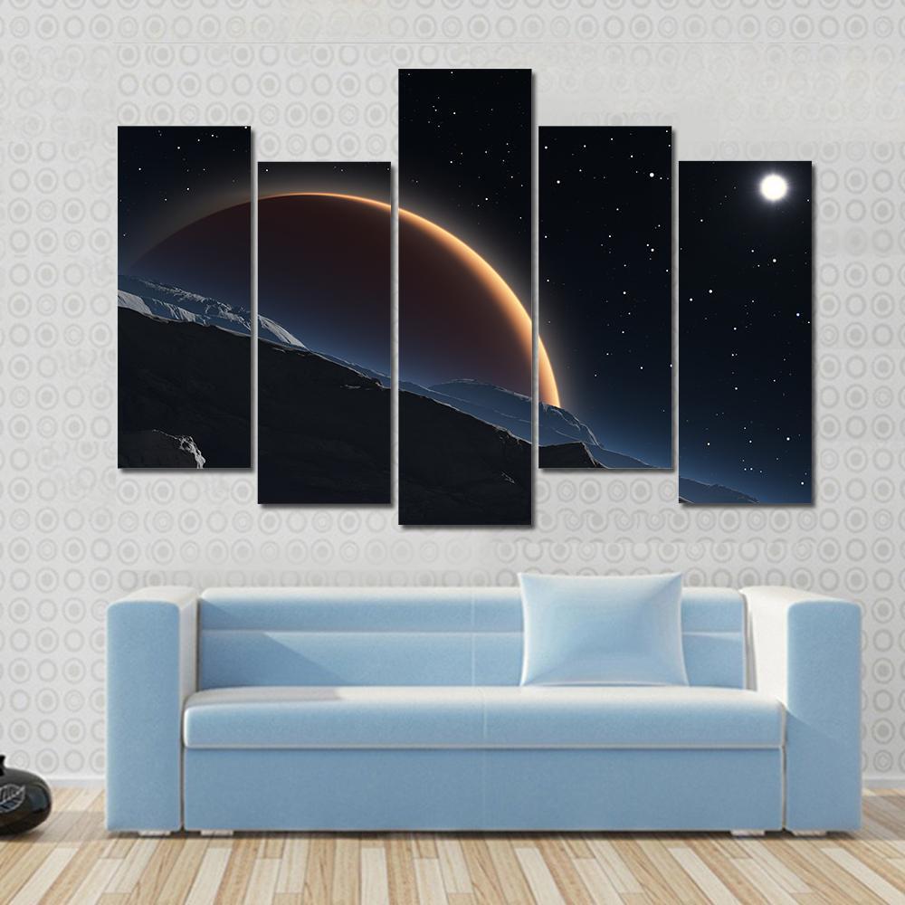 Phobos With The Red Planet Mars Canvas Wall Art-5 Pop-Gallery Wrap-47" x 32"-Tiaracle