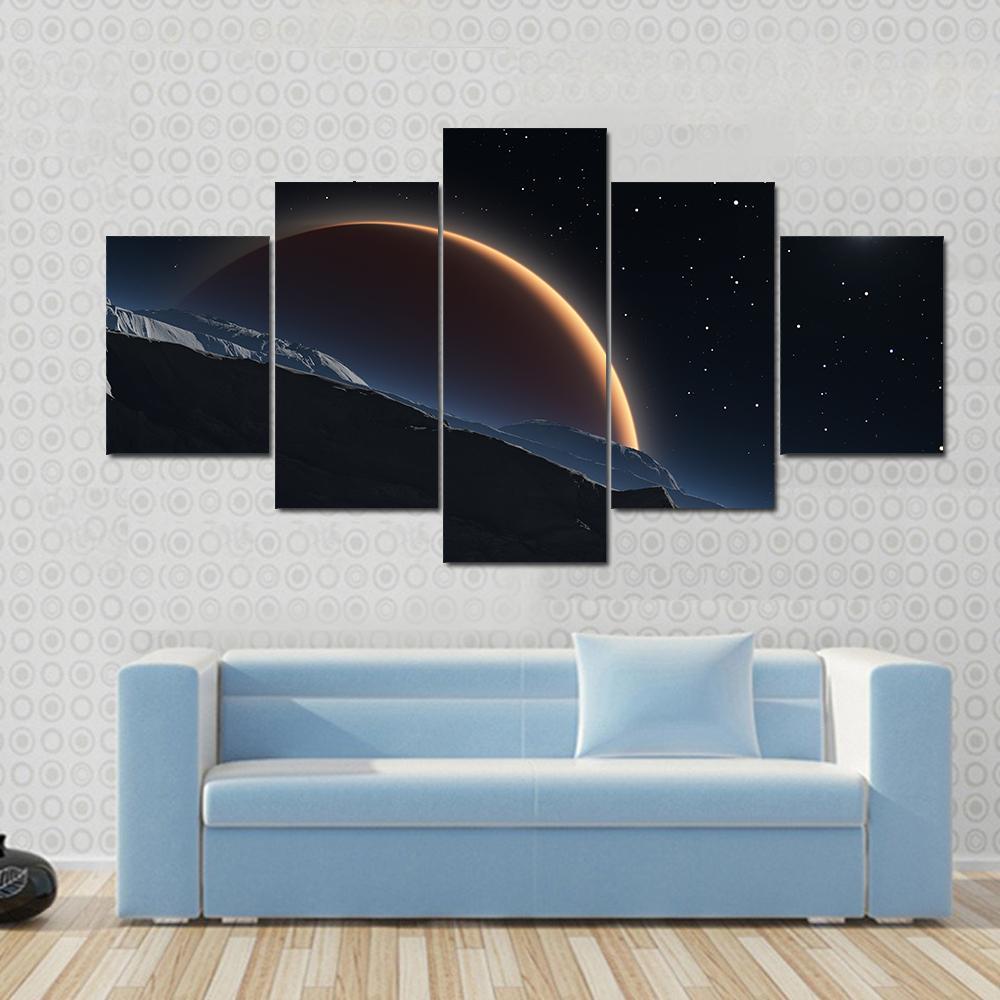 Phobos With The Red Planet Mars Canvas Wall Art-5 Star-Gallery Wrap-62" x 32"-Tiaracle