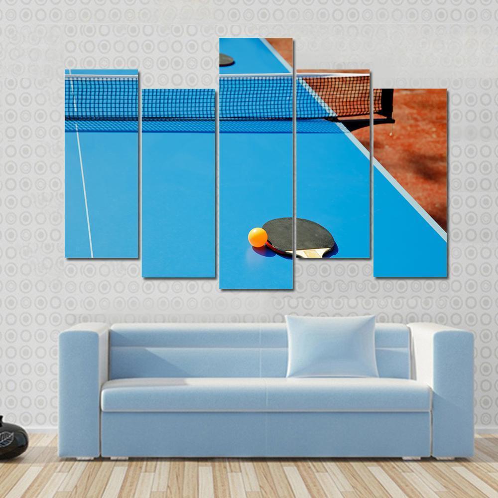 Ping Pong Ball With Paddle On Tennis Table Canvas Wall Art-5 Pop-Gallery Wrap-47" x 32"-Tiaracle