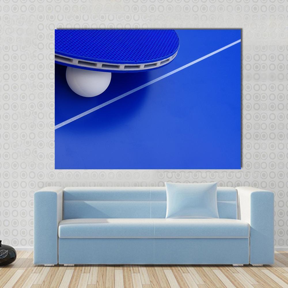 Pingpong Ball With A Racket On A Table Canvas Wall Art-1 Piece-Gallery Wrap-48" x 32"-Tiaracle