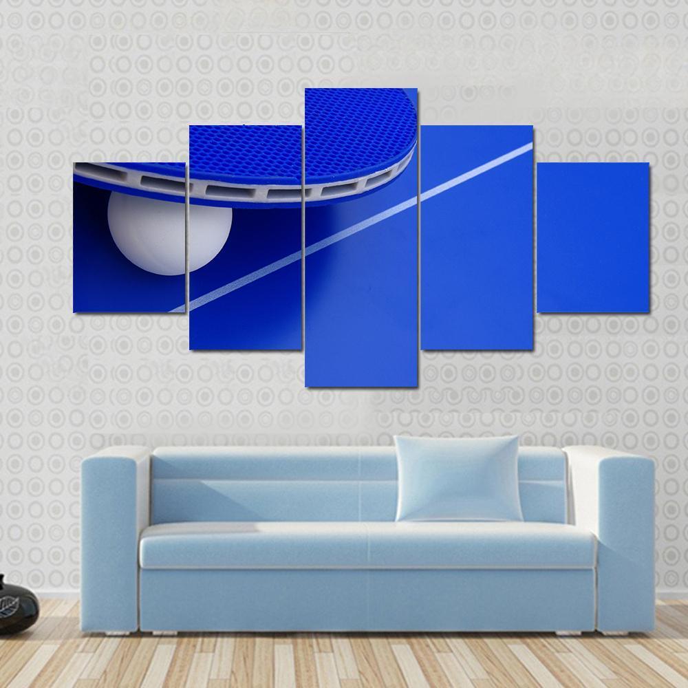 Pingpong Ball With A Racket On A Table Canvas Wall Art-5 Star-Gallery Wrap-62" x 32"-Tiaracle