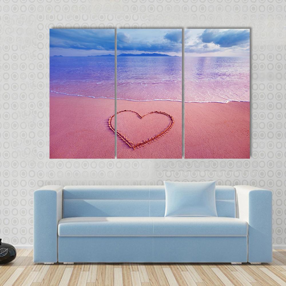 Pink Heart On Sand Canvas Wall Art-3 Horizontal-Gallery Wrap-37" x 24"-Tiaracle