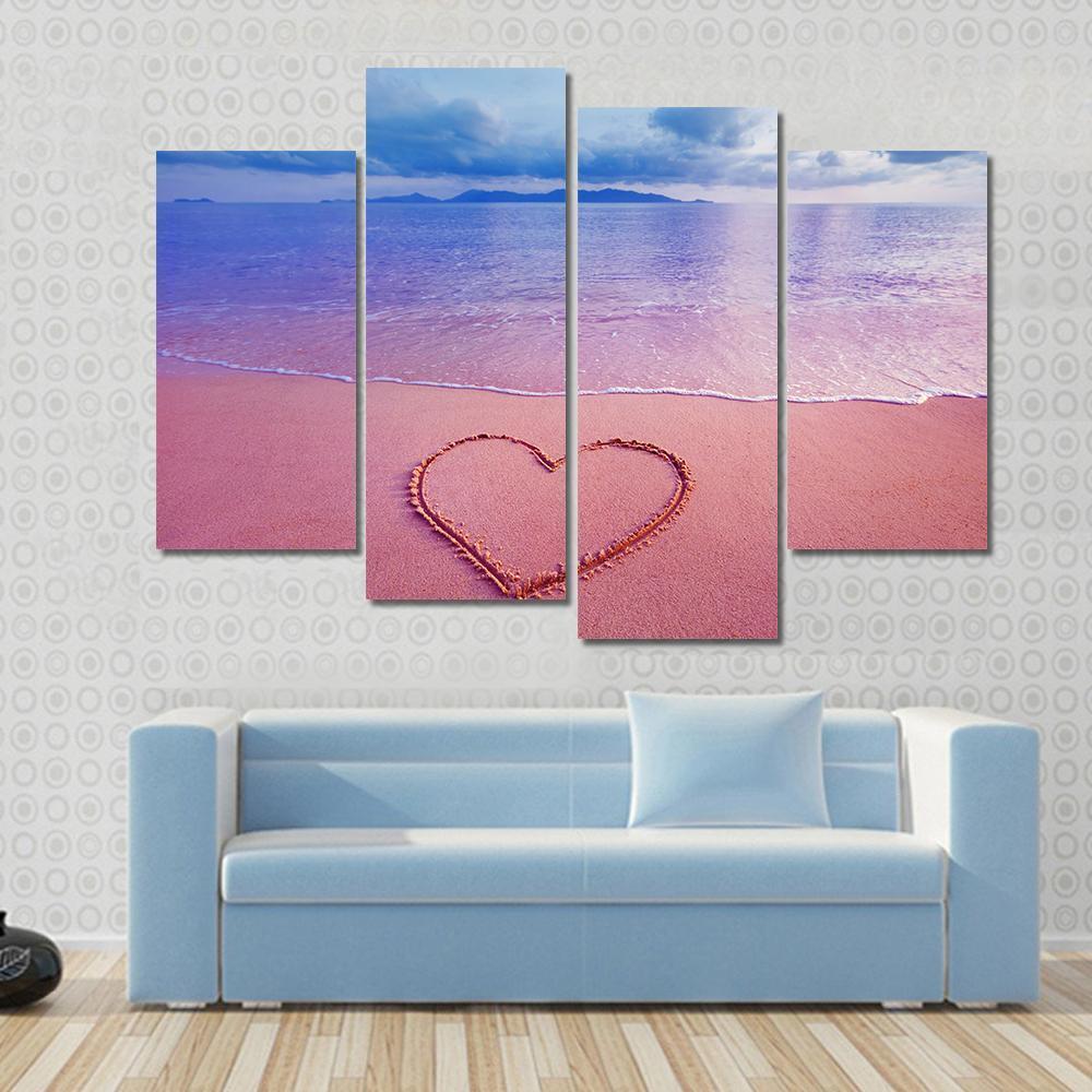 Pink Heart On Sand Canvas Wall Art-4 Pop-Gallery Wrap-50" x 32"-Tiaracle