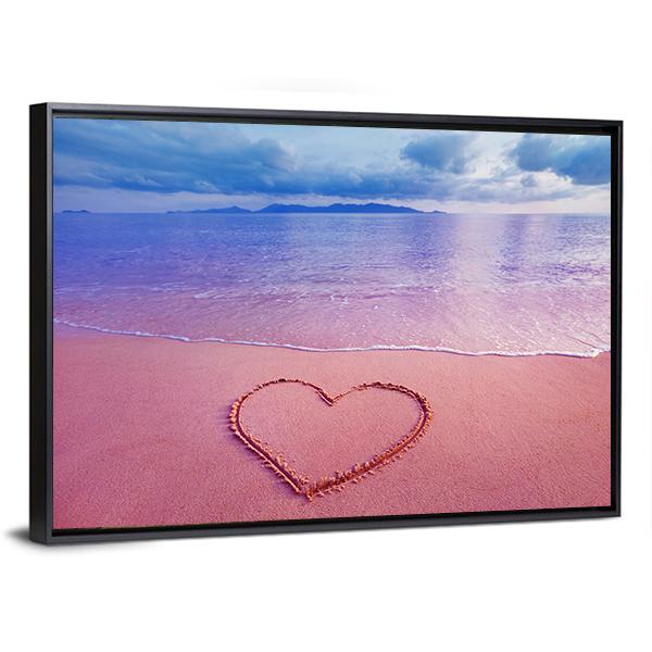 Pink Heart On Sand Canvas Wall Art-3 Horizontal-Gallery Wrap-25" x 16"-Tiaracle